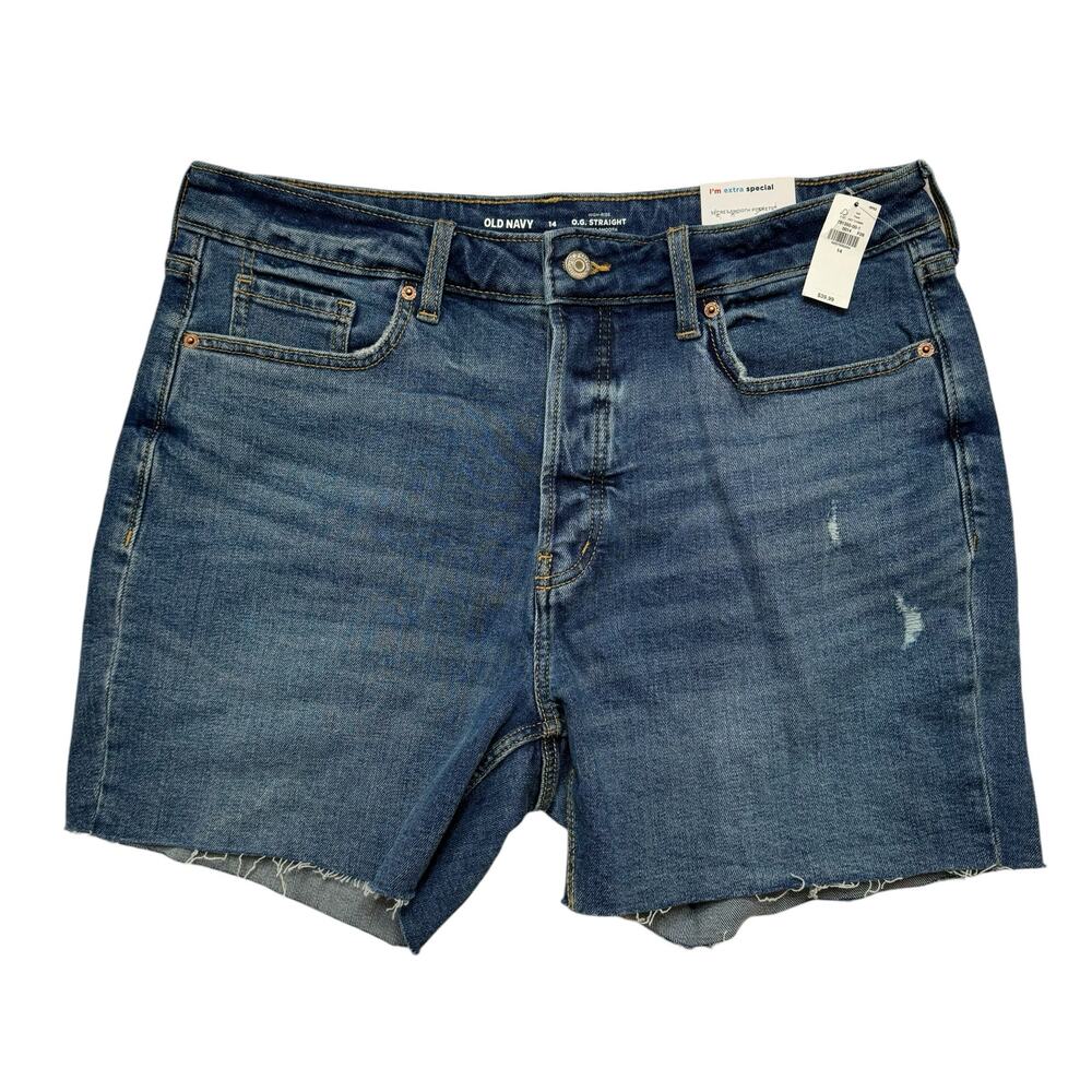 OLD NAVY *NEW* High Rise OG Straight Button Fly Cutoff Shorts Size 14 Women 5”